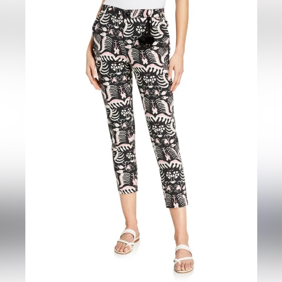 Figue Pants - Figue Zulu Straight Leg Brown and Pink Print Cotton Cropped Pants Size M